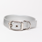 Silver apple leather dog collar